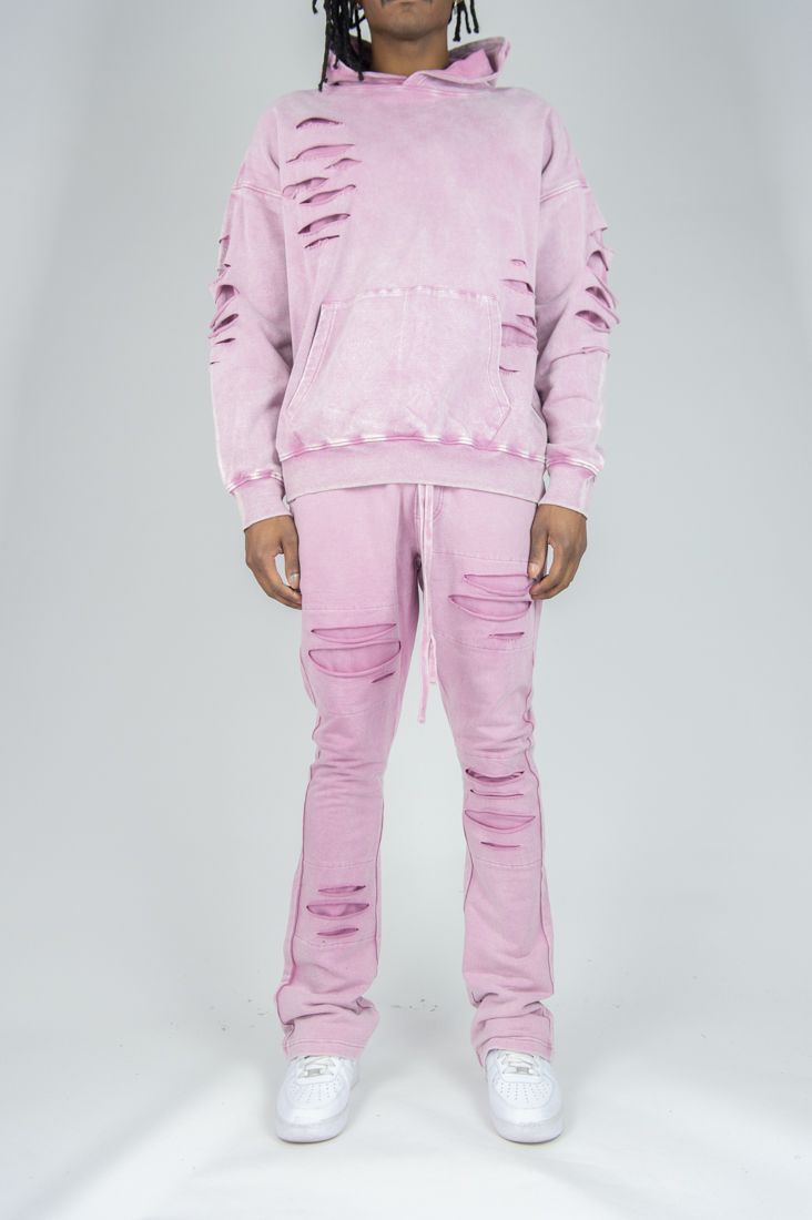 Rebel Mind Men's Stacked Sweat Suit Pink RB351-312 SET