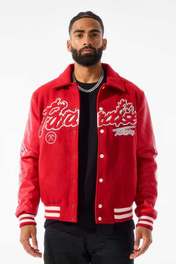 Jordan Craig Paradise Tour Varsity Jacket (Red) – Action Wear Jordan Craig Paradise Tour Varsity Jacket (Red) – Action Wear