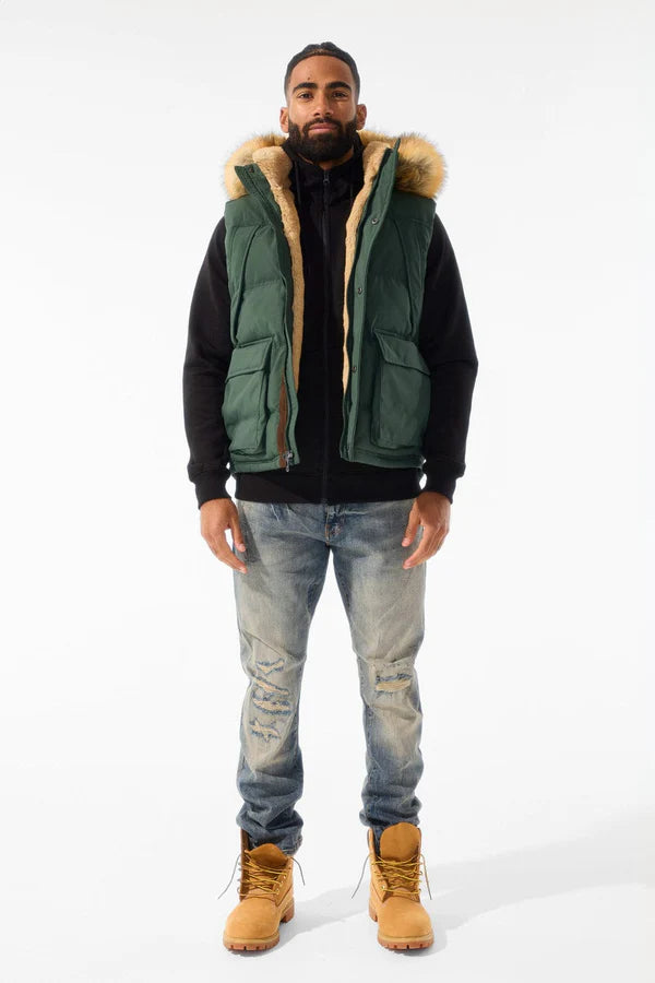 Jordan Craig Yukon Fur Lined Puffer Vest Dark Olive