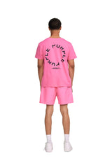 Purple Brand Men Circle Wordmark Neon Pink T-Shirt - JNPW
