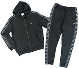 Lacoste Men's Logo Stripe Zip-Up Hoodie & Jogger Set - Black