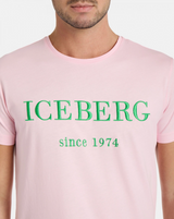 Iceberg Men's Heritage Logo Grey T-shirt Pink Green