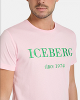 Iceberg Men's Heritage Logo Grey T-shirt Pink Green