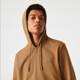 Lacoste Men’s Kangaroo Pocket Color-Block Sweatshirt Hoodie & Tapered Fit Fleece Trackpants Set Z0W Brown