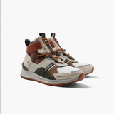 Men's Lacoste Run Breaker Leather Color-Pop Outdoor Shoes Brown & Off White