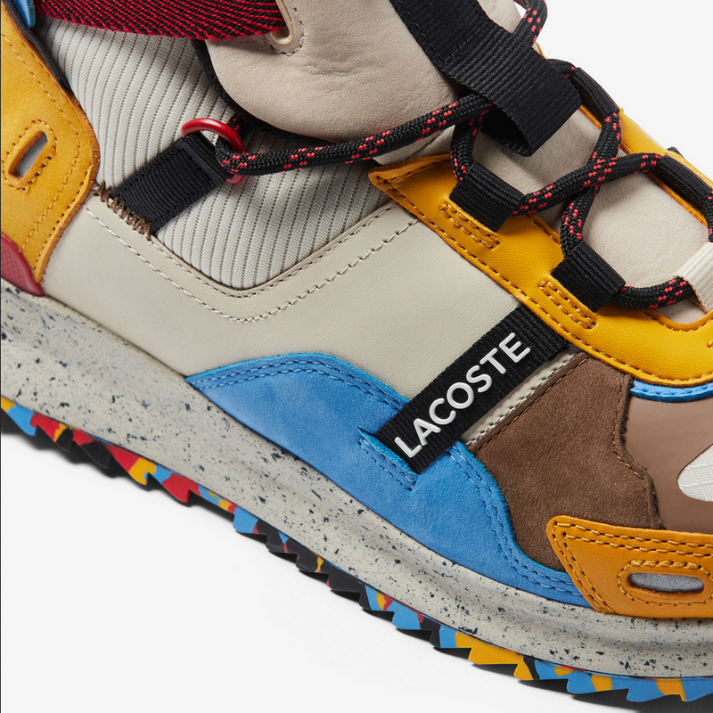 Men's Lacoste Run Breaker Leather Color-Pop Outdoor Shoe Off White & Brown