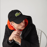 Men's Lacoste Contrast Strap And Oversized Crocodile Cotton Cap Black - BLVD