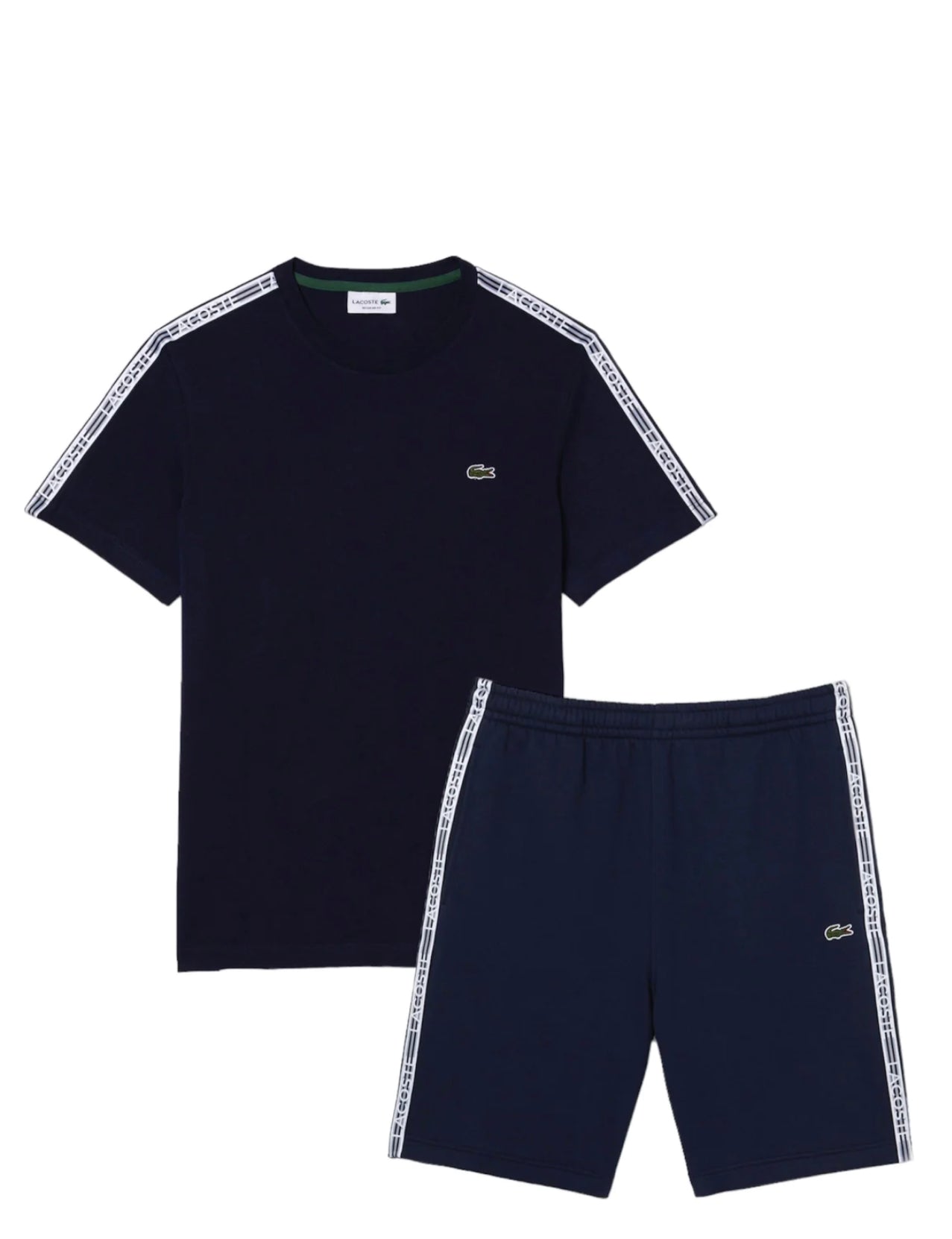 Lacoste Men s Regular Fit Logo Stripe T shirt Shorts Set Navy White