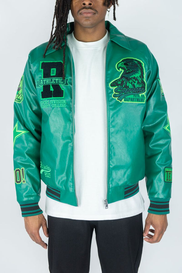 Rebel Minds Men's Eagle Varsity Jacket - Hunter Green