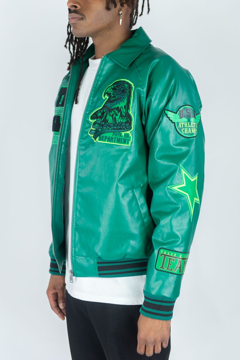 Rebel Minds Men's Eagle Varsity Jacket - Hunter Green