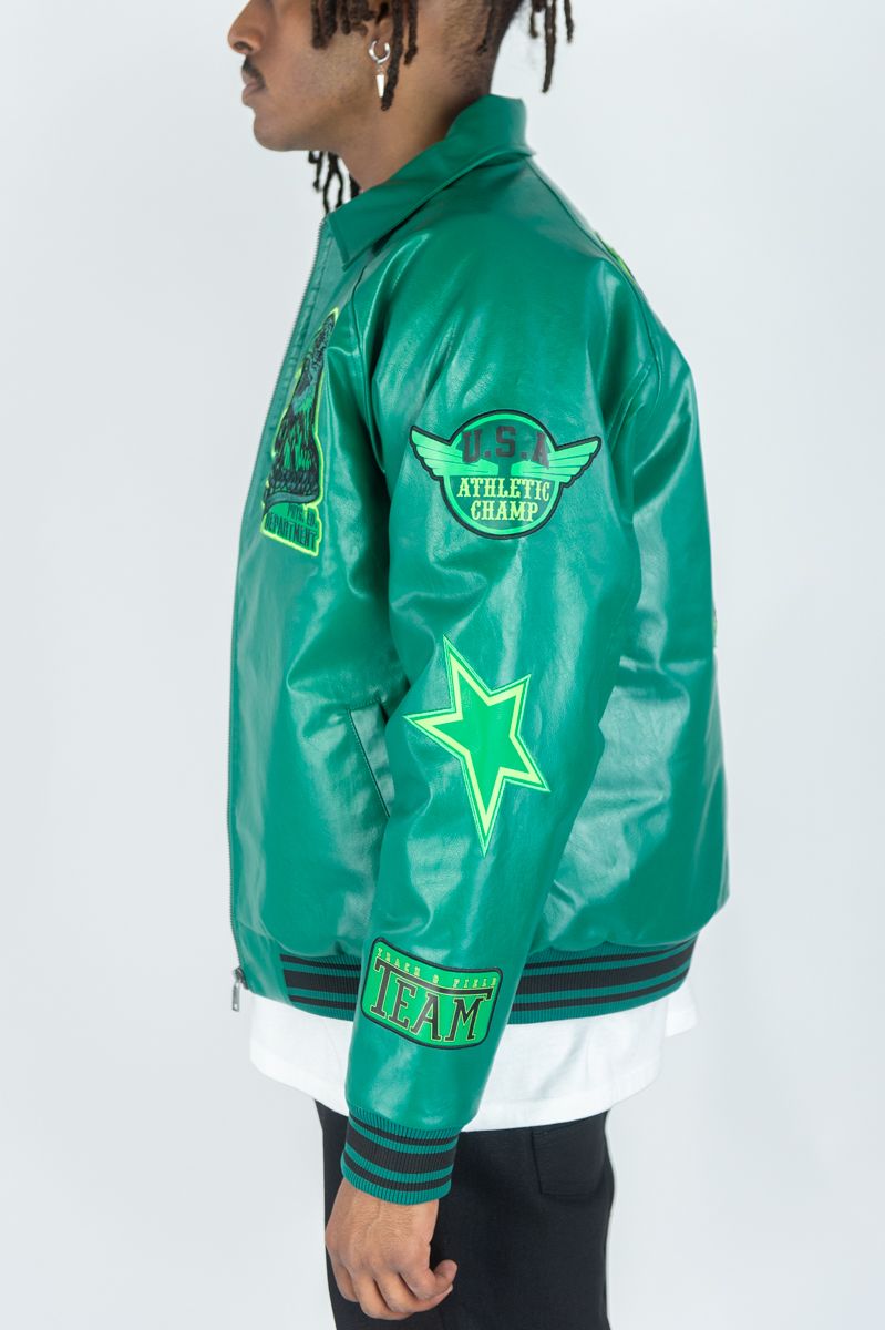 Rebel Minds Men's Eagle Varsity Jacket - Hunter Green