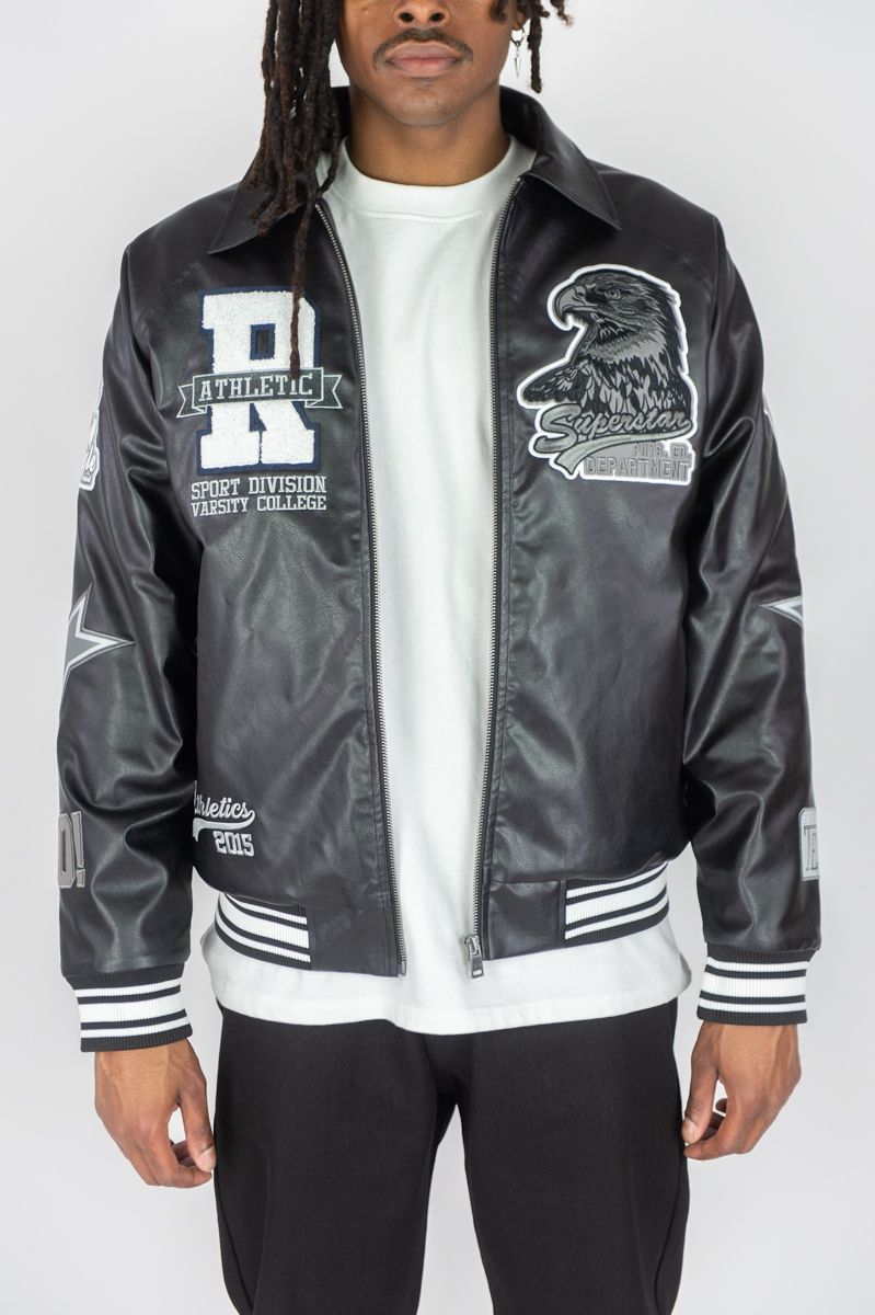 Rebel Minds Men's Eagle Varsity Jacket - Black