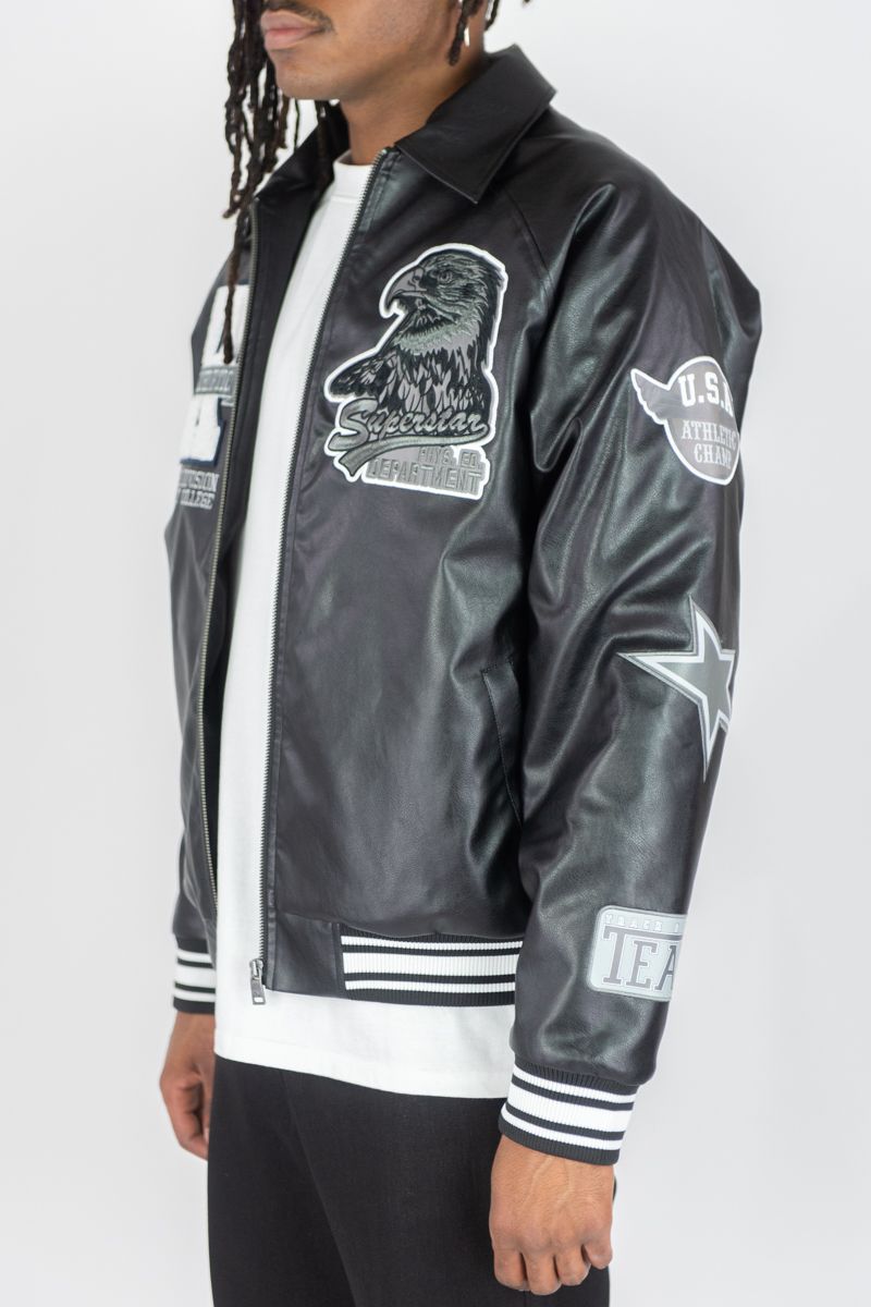 Rebel Minds Men's Eagle Varsity Jacket - Black