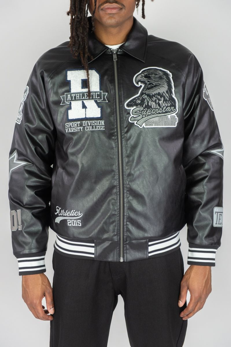 Rebel Minds Men's Eagle Varsity Jacket - Black