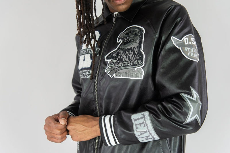 Rebel Minds Men's Eagle Varsity Jacket - Black