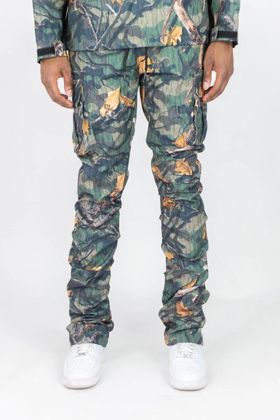 Rebel Minds - Camo Nylon Anorak & Stacked Cargo Pants Set - Wood Camo