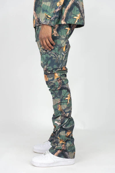 Rebel Minds - Camo Nylon Anorak & Stacked Cargo Pants Set - Wood Camo