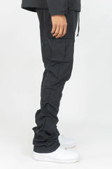 Rebel Minds - Solid Nylon Anorak & Stacked Cargo Pants Set - Black