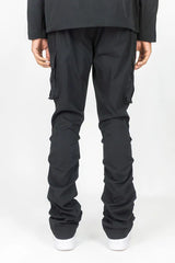 Rebel Minds - Solid Nylon Anorak & Stacked Cargo Pants Set - Black