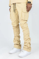 Rebel Minds - Solid Nylon Anorak & Stacked Cargo Pants Set - Khaki