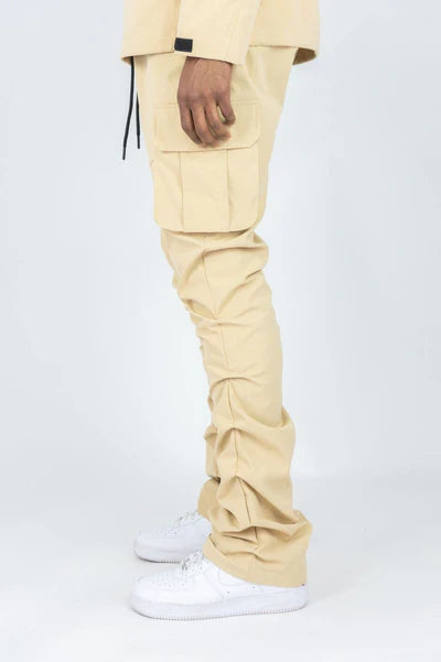 Rebel Minds - Solid Nylon Anorak & Stacked Cargo Pants Set - Khaki