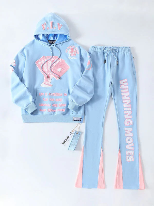 Vibe In Vogue - Winning Moves Stacked Jogging Sets - Baby Blue Pink