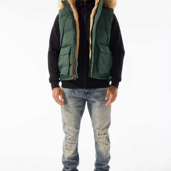 Jordan Craig Yukon Fur Lined Puffer Vest (Dark Olive