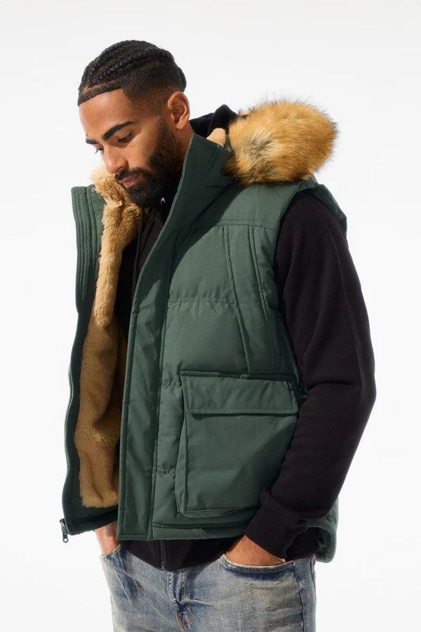 Jordan Craig Yukon Fur Lined Puffer Vest (Dark Olive)