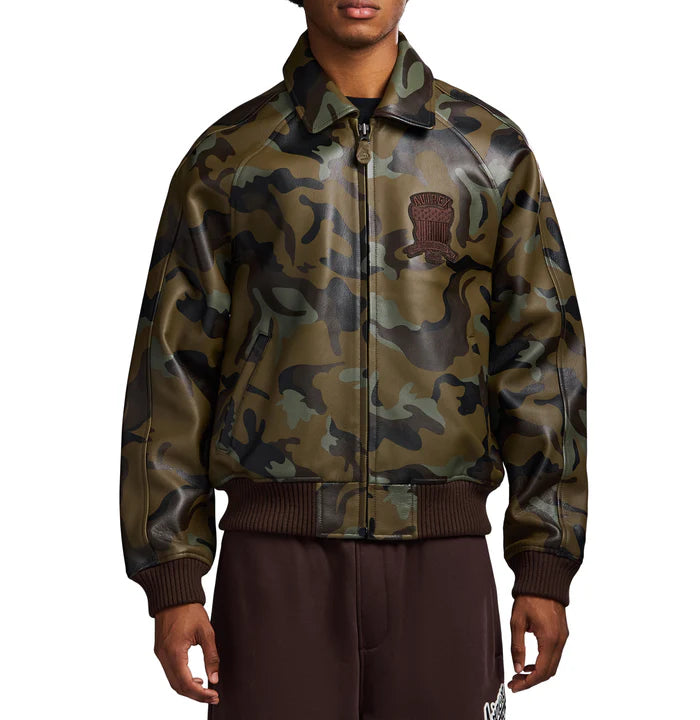 Avirex Icon Varsity Leather Jacket - Tonal camo print