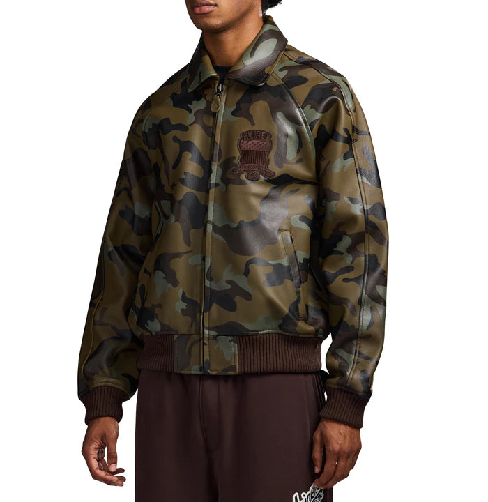 Avirex Icon Varsity Leather Jacket - Tonal camo print