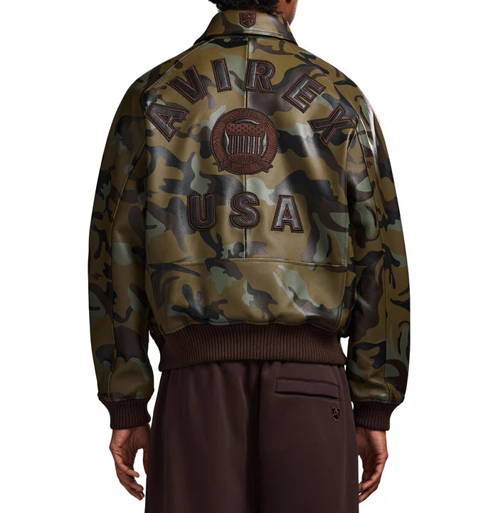Avirex Icon Varsity Leather Jacket - Tonal camo print