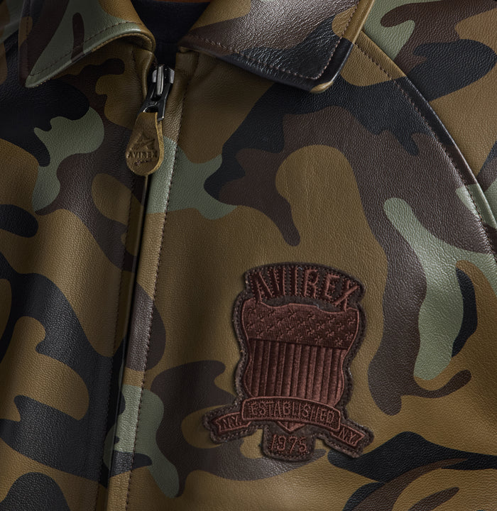 Avirex Icon Varsity Leather Jacket - Tonal camo print