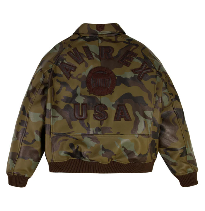Avirex Icon Varsity Leather Jacket - Tonal camo print