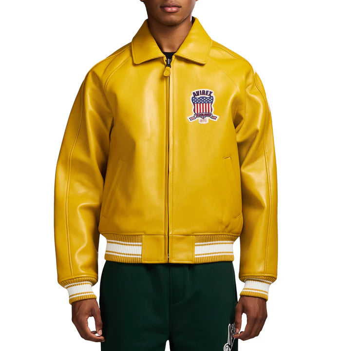 Avirex Icon Varsity Leather Jacket Mustard