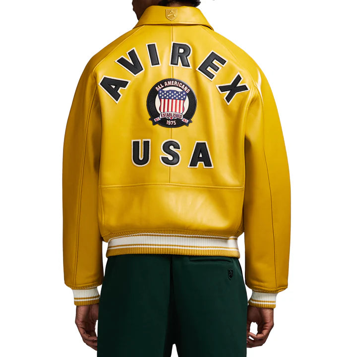 Avirex Icon Varsity Leather Jacket Mustard