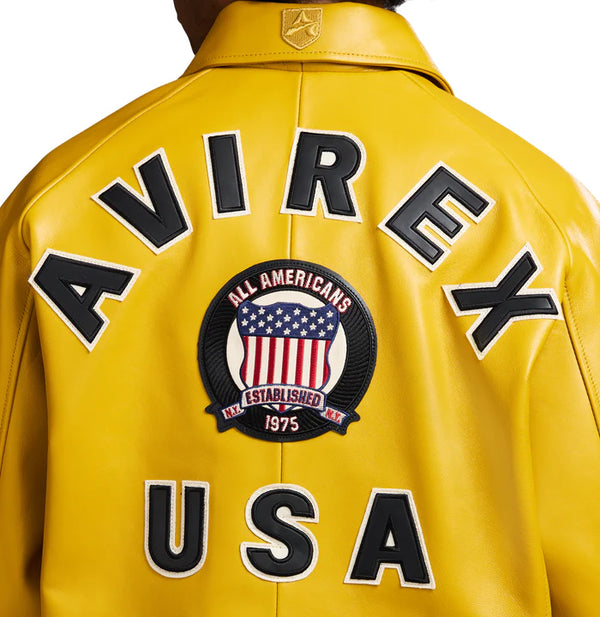 Avirex Icon Varsity Leather Jacket Mustard