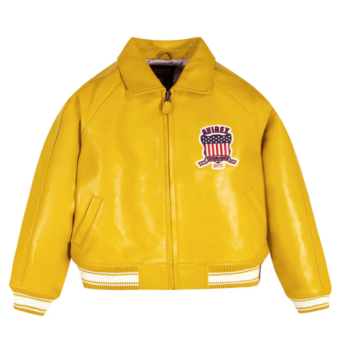 Avirex Icon Varsity Leather Jacket Mustard