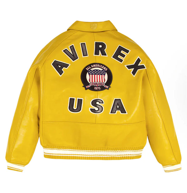 Avirex Icon Varsity Leather Jacket Mustard