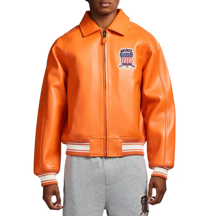 Avirex Icon Varsity Leather Jacket - SAFETY ORANGE
