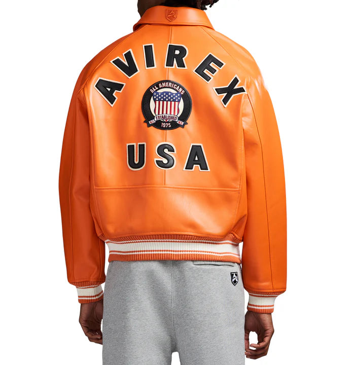 Avirex Icon Varsity Leather Jacket - SAFETY ORANGE