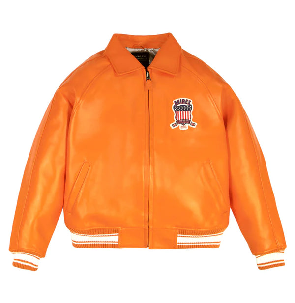 Avirex Icon Varsity Leather Jacket - SAFETY ORANGE