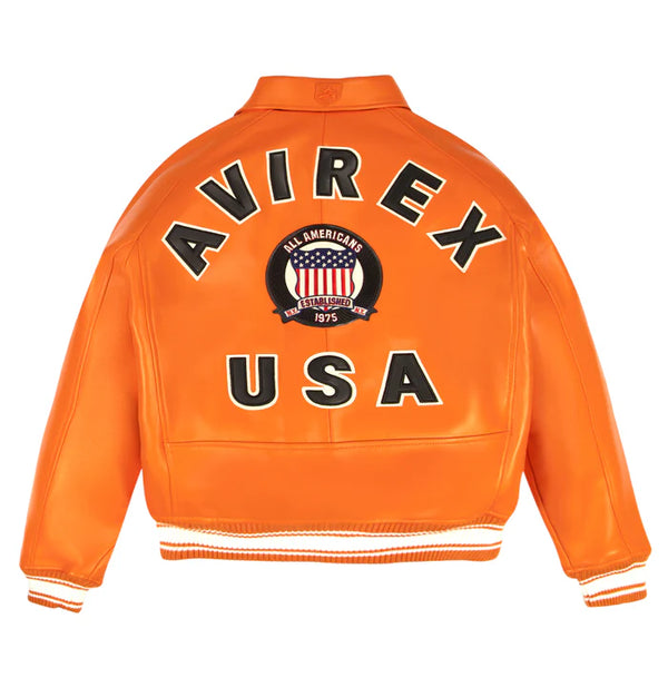 Avirex Icon Varsity Leather Jacket - SAFETY ORANGE