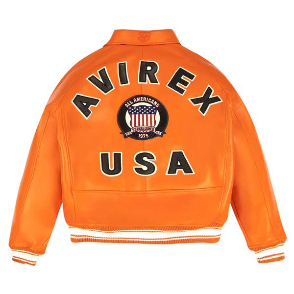 【90s・ヴィンテージ】AVIREX VARSITY レザージャケット　オレンジ 90s AVIREX USA Leather Mohawk MLB Baseball University All