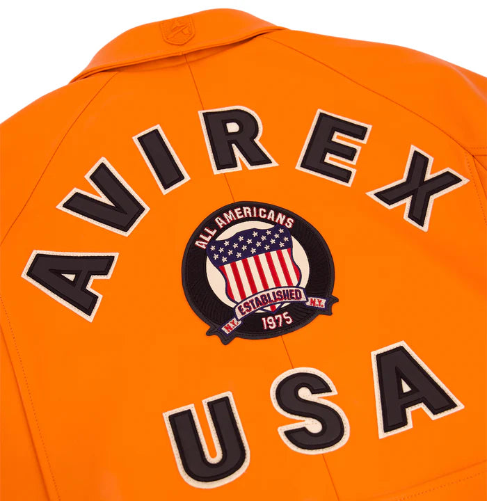 Avirex Icon Varsity Leather Jacket - SAFETY ORANGE