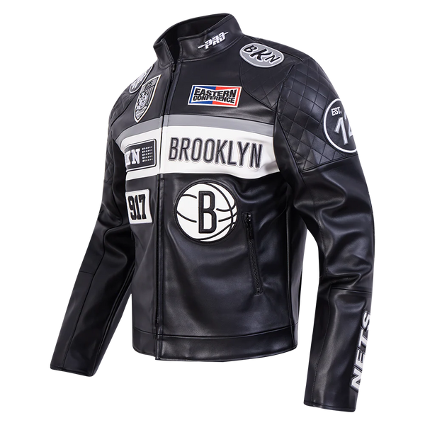 Pro Standard NBA Brooklyn Nets Men's Moto Jacket - Black /  White