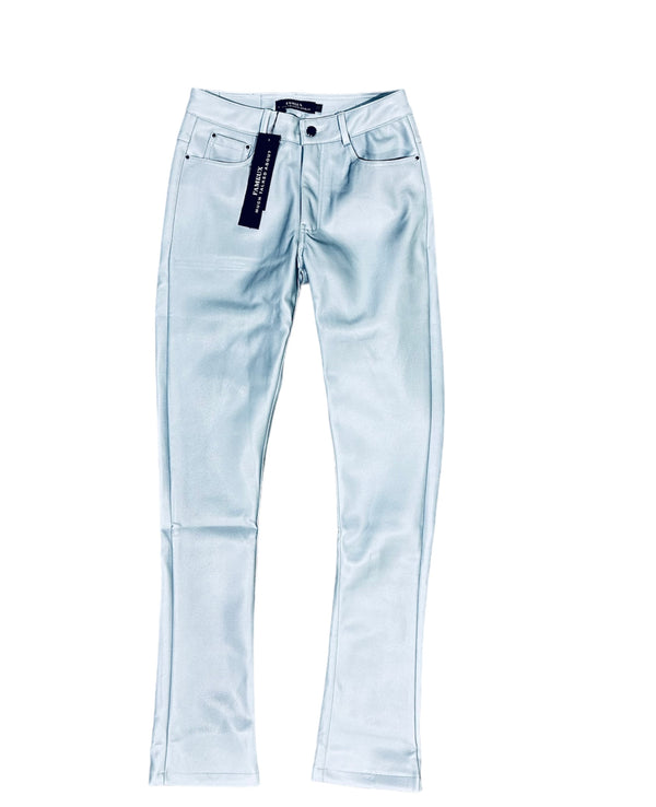 Fameux Leather Stacked Pants (Baby Blue)