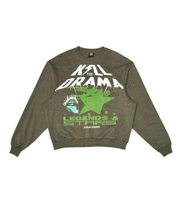 Genuine Kill The Drama men's Crew Neck - Olive