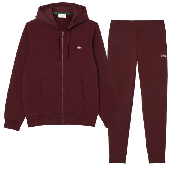 Lacoste Men's Fleece Zip-Up Hoodie & Tapered Fit Sweatpants Set - Bordeaux Dark BZD