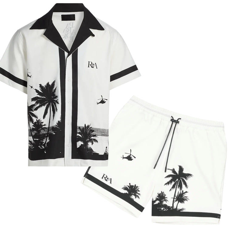 RTA Men's Clyde Short Set - White Palm Tree