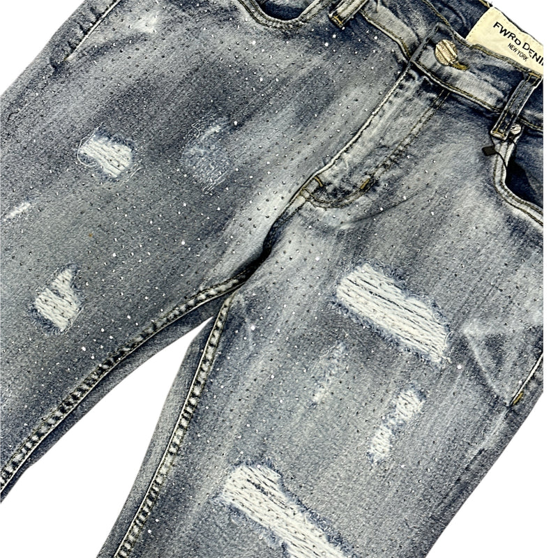 Men Forward Denim Crystalized Jeans - Ice Blue